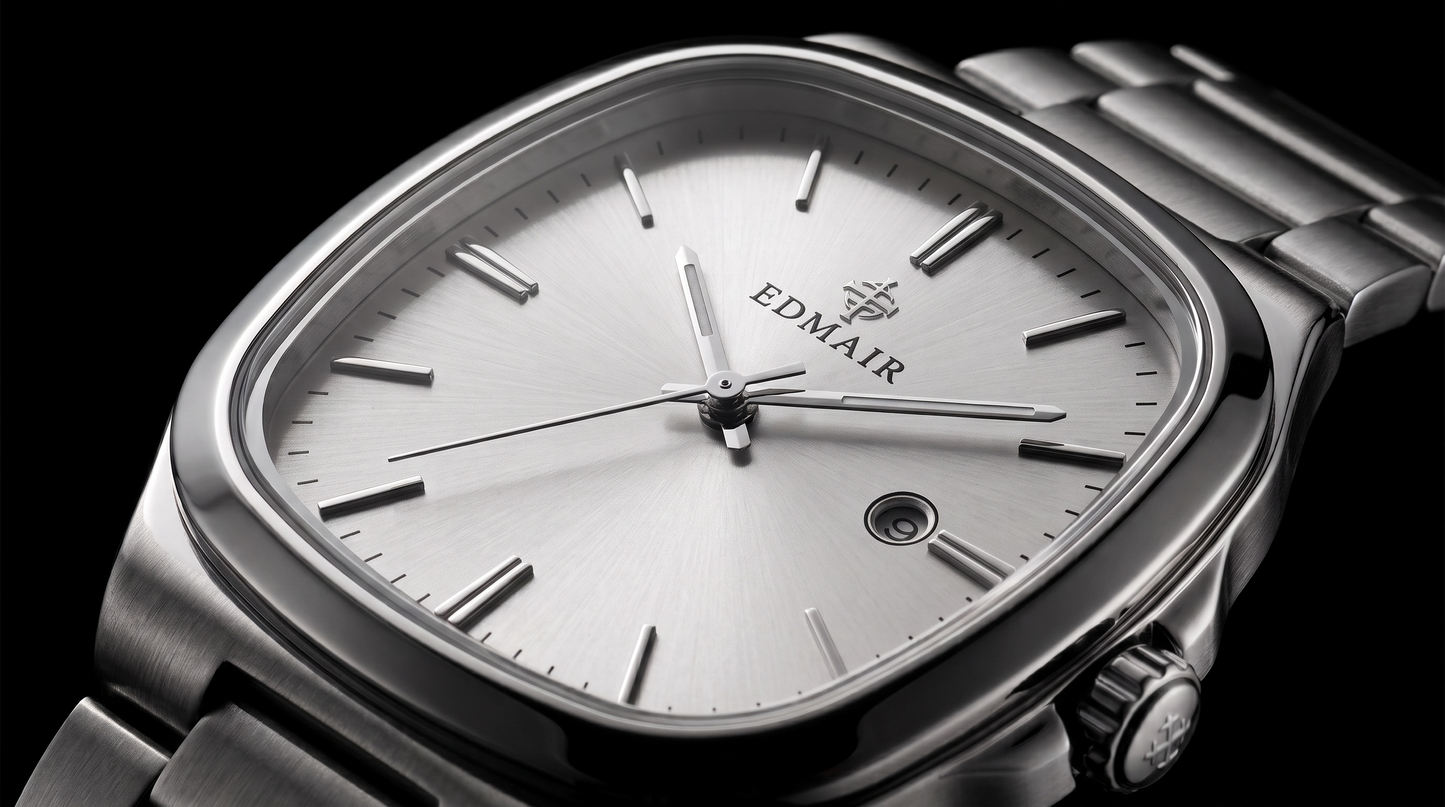 EDMAIR STERLING™ | Yastık Kasa Gümüş Premium Erkek Kol Saati