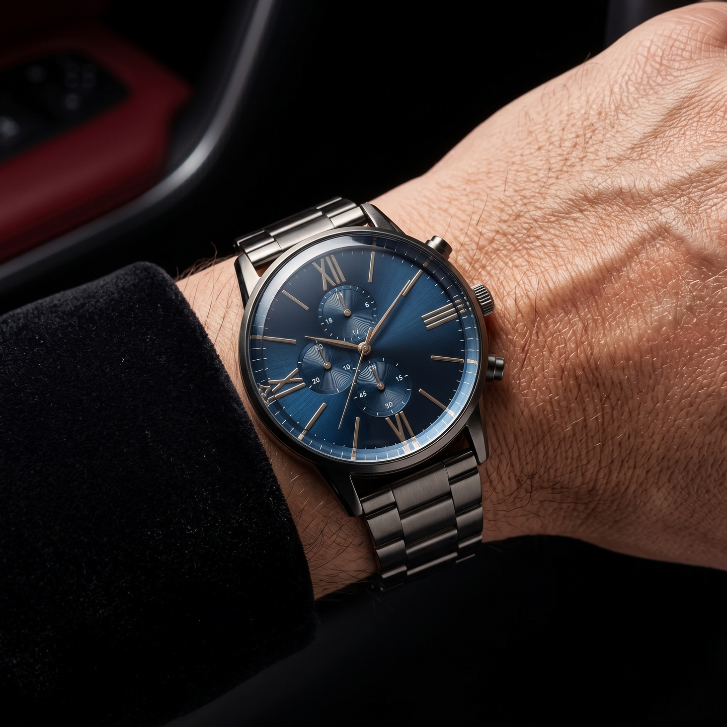 EDMAIR TITANIUM™ Chronograph | Füme Çelik Mavi Kadran Erkek Kol Saati