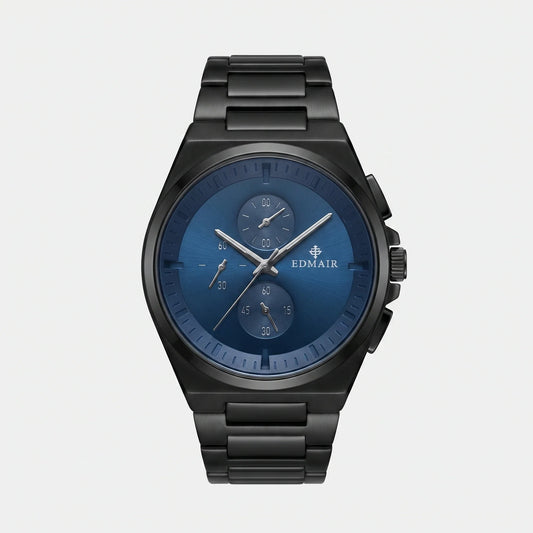 EDMAIR NOCTIS Chronograph siyah kasa mavi kadran erkek kol saati önden görünüm