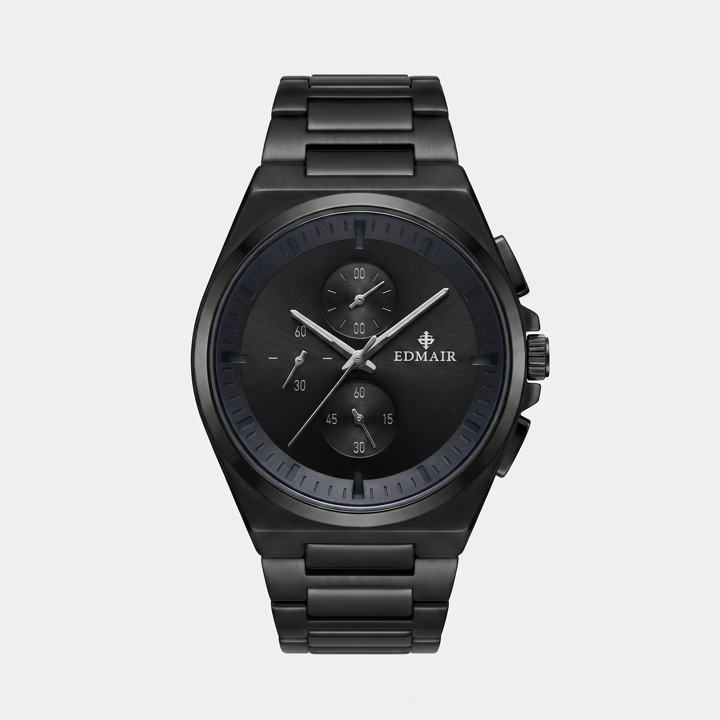 EDMAIR VESPER Chronograph tam siyah kasa ve kadran erkek kol saati önden görünüm