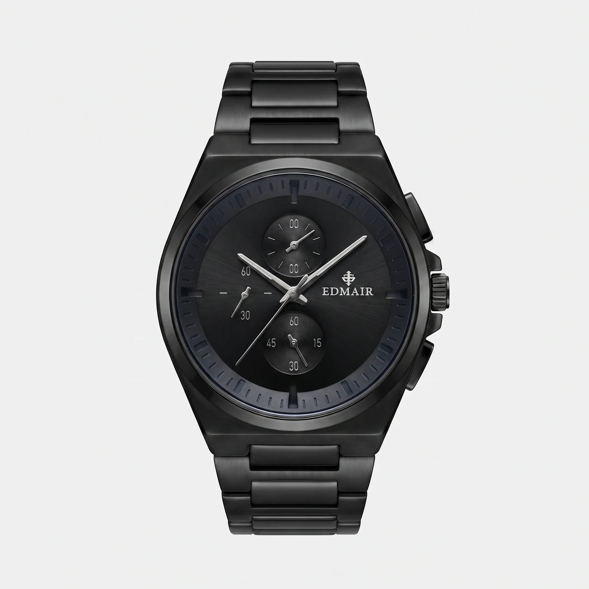 EDMAIR VESPER Chronograph tam siyah kasa ve kadran erkek kol saati önden görünüm