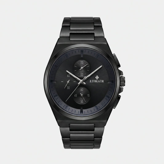 EDMAIR VESPER Chronograph tam siyah kasa ve kadran erkek kol saati önden görünüm